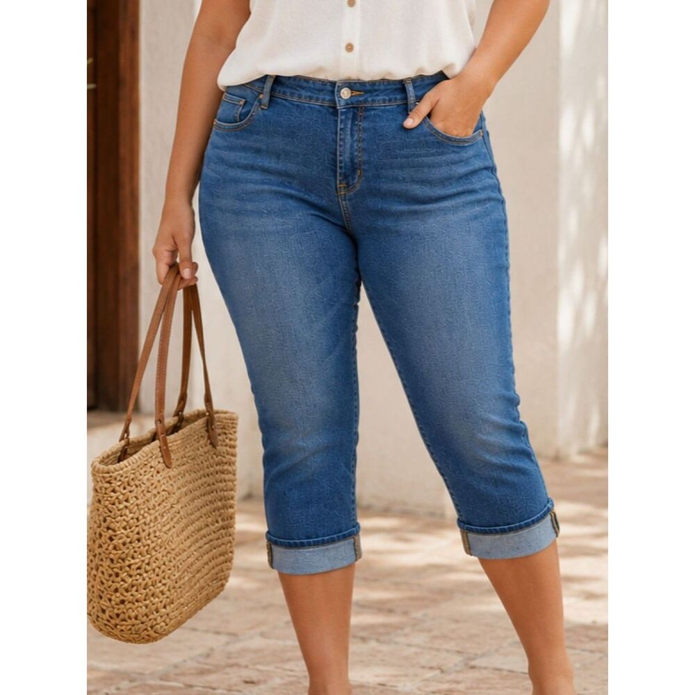 Gap Straight Cuff Crop Jeans Womens 18R Blue Stretch Denim Casual Plus